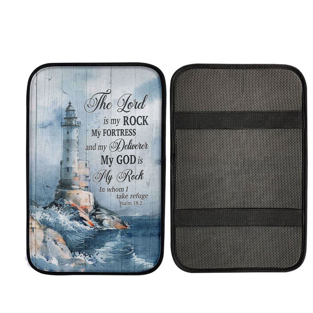 Lighthouse The Lord Is My Rock Car Center Console Cover, Christian Gift Car Armrest Pad
