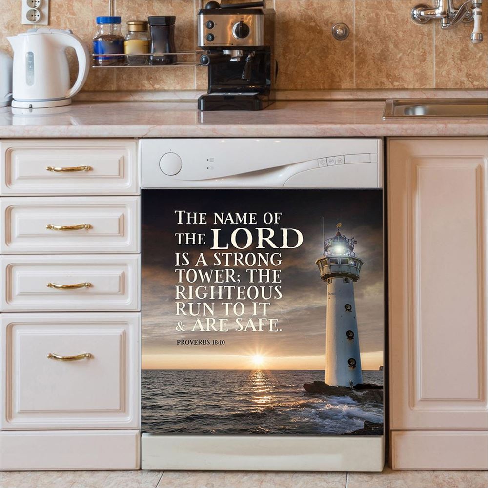 Lighthouse The Lord Is My Rock Dishwasher Cover, Christian Dishwasher Wrap, Bible Verse Kitchen Decoration