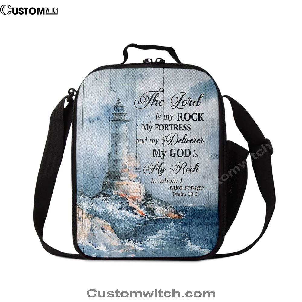 Lighthouse The Lord Is My Rock Lunch Bag - Christian Art, Bible Verse Lunch Bag For Men And Women