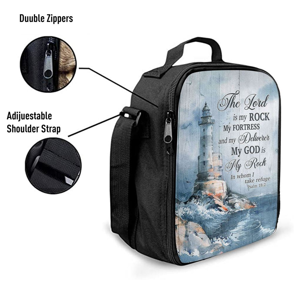 Lighthouse The Lord Is My Rock Lunch Bag - Christian Art, Bible Verse Lunch Bag For Men And Women