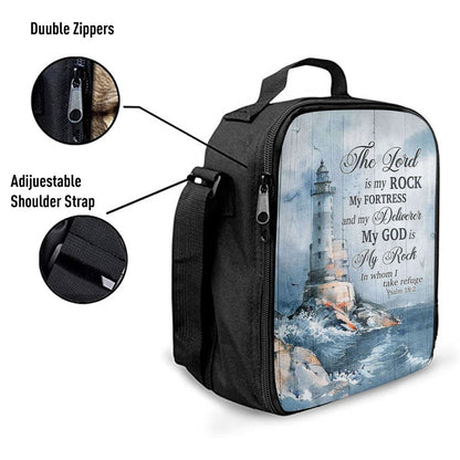 Lighthouse The Lord Is My Rock Lunch Bag - Christian Art, Bible Verse Lunch Bag For Men And Women