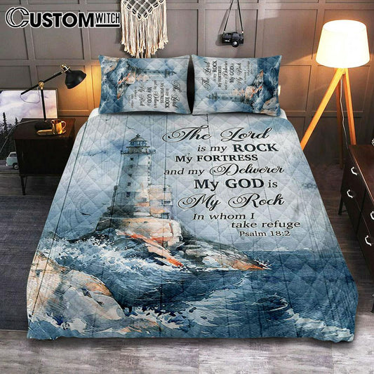 Lighthouse The Lord Is My Rock Quilt Bedding Set Art - Christian Art - Bible Verse Bedroom - Religious Home Decor
