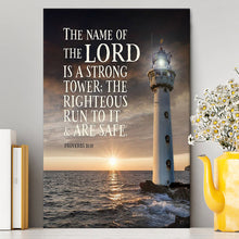 Load image into Gallery viewer, Lighthouse Wall Art - Proverbs 18 10 - The Name Of The Lord Is A Strong Tower - Christian Canvas Wall Art Decor
