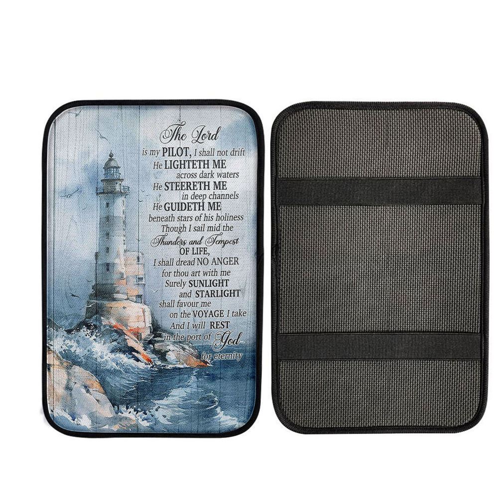 Lighthouses The Lord Is My Pilot Car Center Console Cover, Religious Car Armrest Accessories