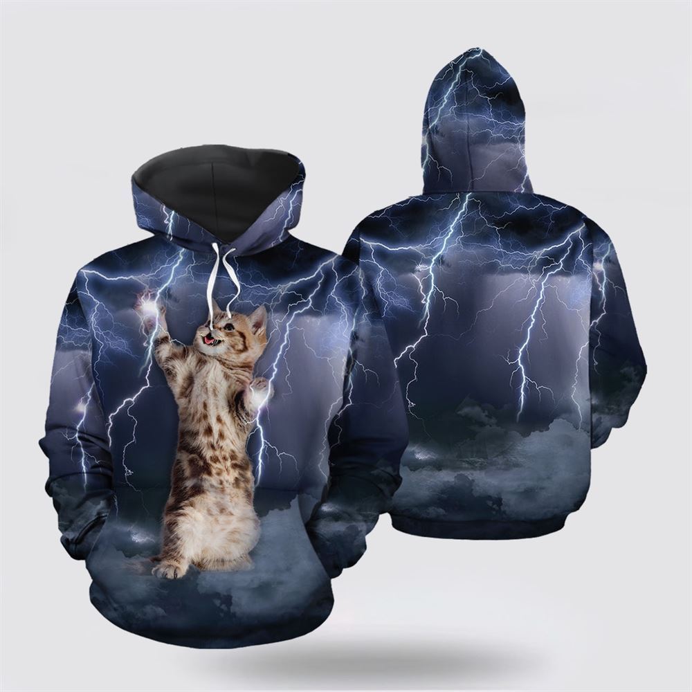 Lightning Cat All Over Print 3D Hoodie For Men And Women, Christmas Cat Hoodie, Christmas Hoodie Cute, Christmas Fashion