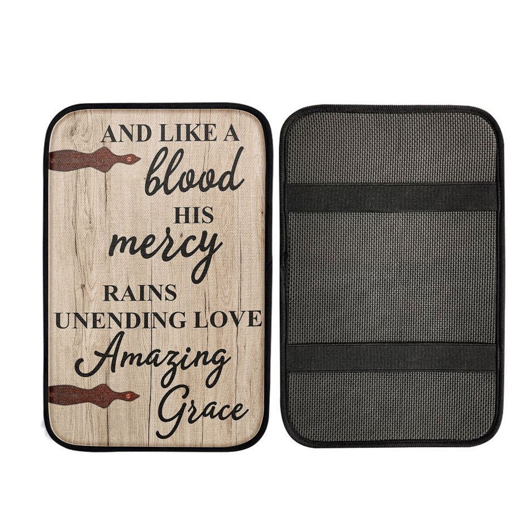 Like A Blood His Mercy Rains Unendling Love Car Center Console Cover, Religious Car Armrest Accessories