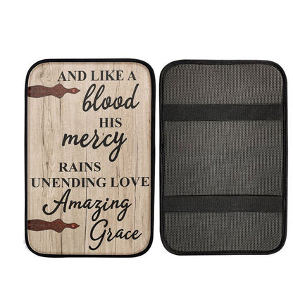 Like A Blood His Mercy Rains Unendling Love Car Center Console Cover, Religious Car Armrest Accessories
