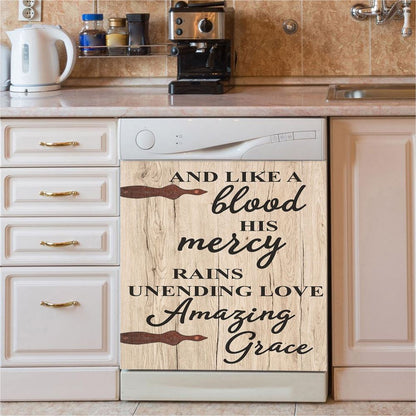 Like A Blood His Mercy Rains Unendling Love Dishwasher Cover, Christian Dishwasher Wrap, Religious Kitchen Decoration