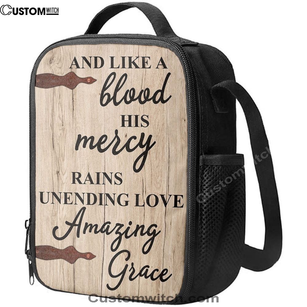 Like A Blood His Mercy Rains Unendling Love Lunch Bag, Bible Verse Lunch Bag For Men And Women