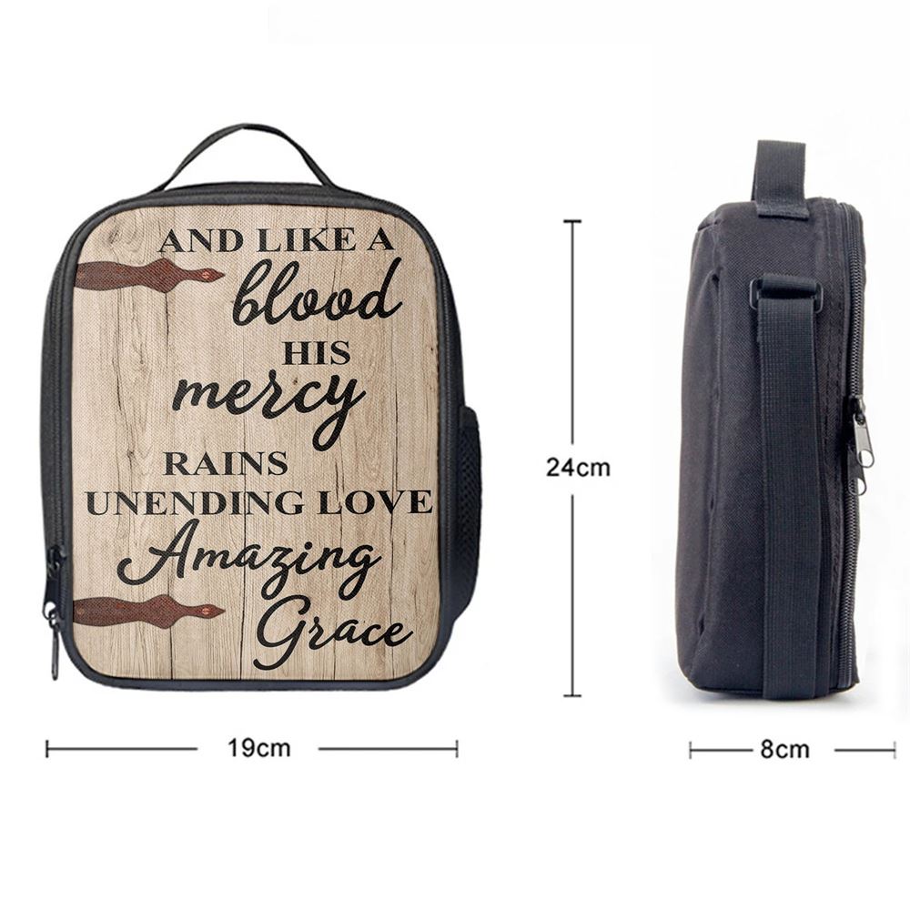 Like A Blood His Mercy Rains Unendling Love Lunch Bag, Bible Verse Lunch Bag For Men And Women