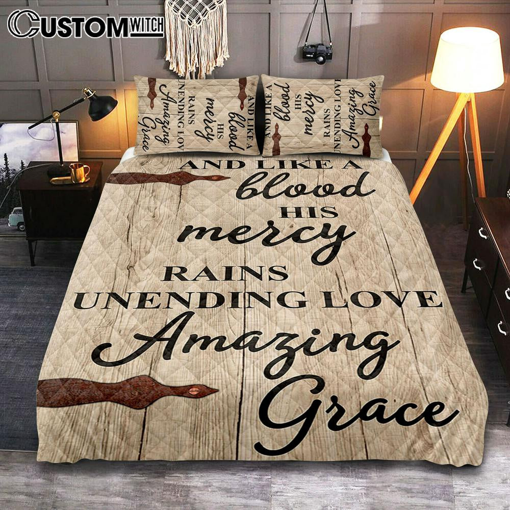 Like A Blood His Mercy Rains Unendling Love Quilt Bedding Set Bedroom - Christian Cover Twin Bedding Quilt Bedding Set - Religious Quilt Bedding Set Prints