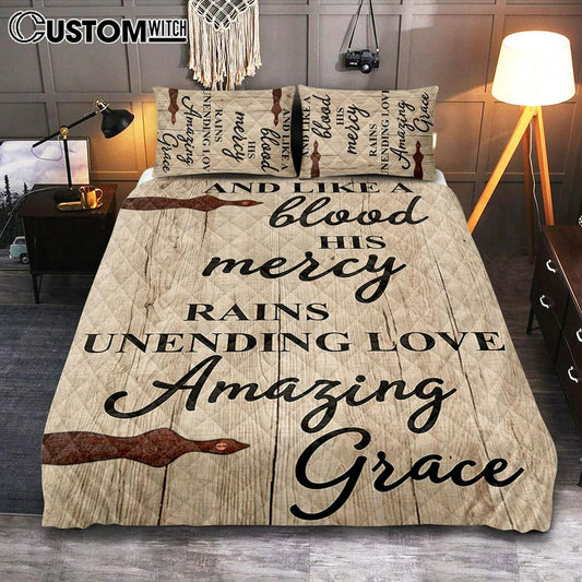 Like A Blood His Mercy Rains Unendling Love Quilt Bedding Set Bedroom - Christian Cover Twin Bedding Quilt Bedding Set - Religious Quilt Bedding Set Prints