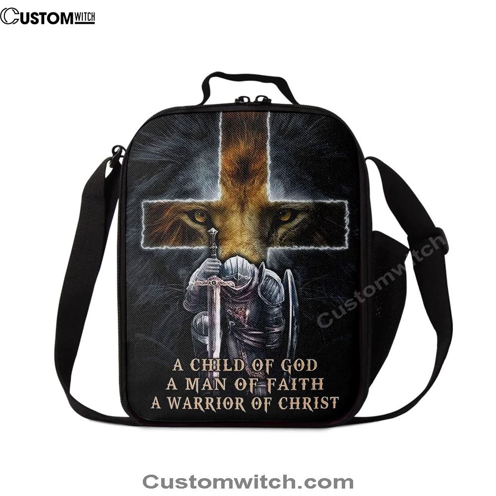Lion A Child Of God A Man Of Faith A Warrior Of Christ Lunch Bag - Religious Art, Bible Verse Lunch Bag For Men And Women