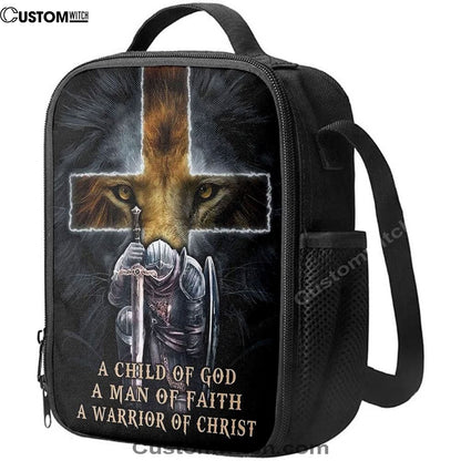 Lion A Child Of God A Man Of Faith A Warrior Of Christ Lunch Bag - Religious Art, Bible Verse Lunch Bag For Men And Women