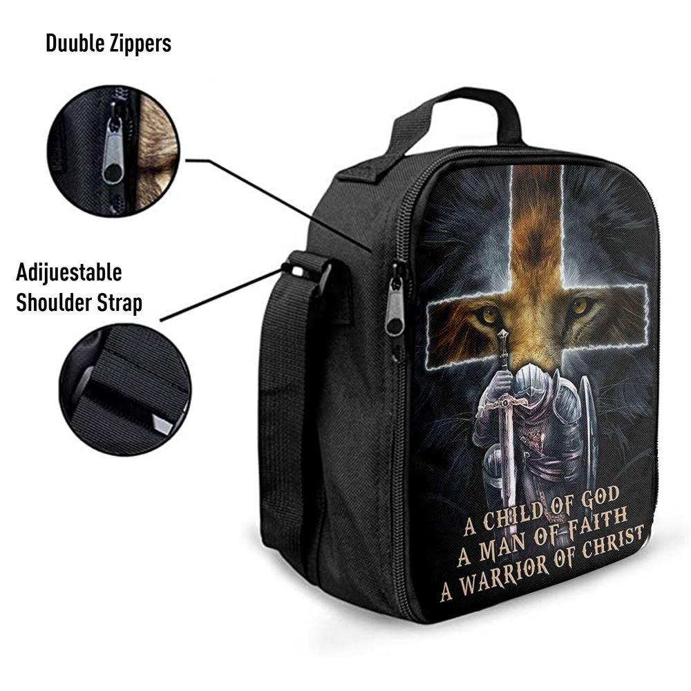 Lion A Child Of God A Man Of Faith A Warrior Of Christ Lunch Bag - Religious Art, Bible Verse Lunch Bag For Men And Women