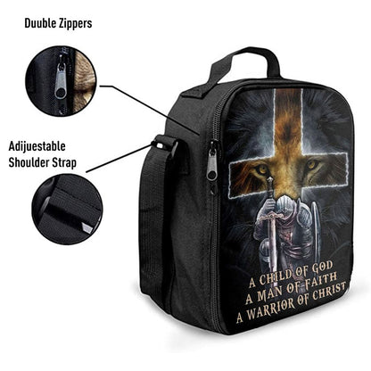 Lion A Child Of God A Man Of Faith A Warrior Of Christ Lunch Bag - Religious Art, Bible Verse Lunch Bag For Men And Women