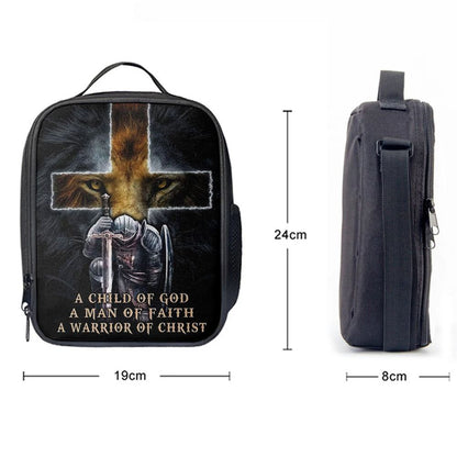 Lion A Child Of God A Man Of Faith A Warrior Of Christ Lunch Bag - Religious Art, Bible Verse Lunch Bag For Men And Women