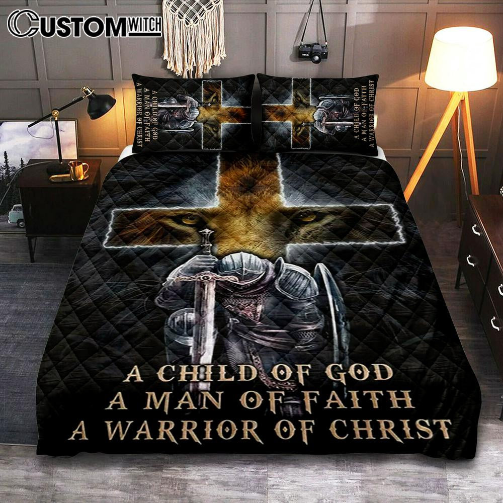 Lion A Child Of God A Man Of Faith A Warrior Of Christ Quilt Bedding Set Bedroom - Christian Home Decor - Religious Art