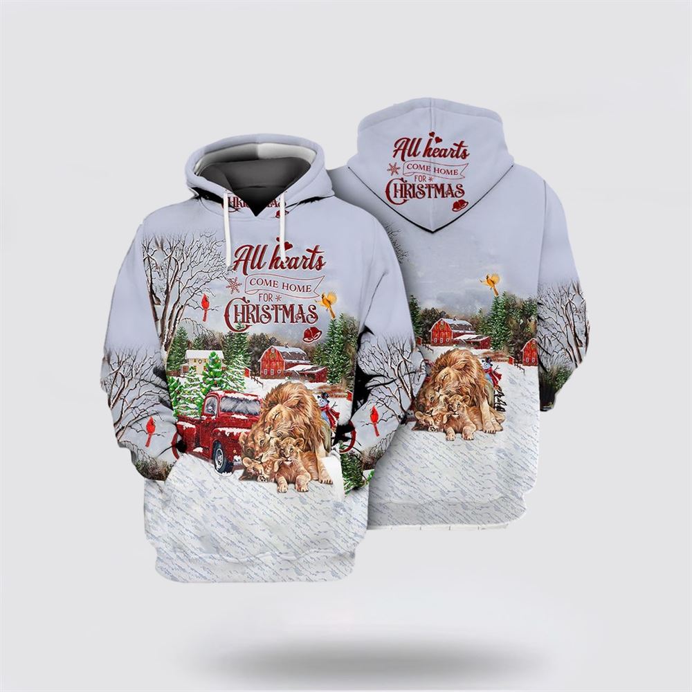 Lion All Hearts Come Home For Christmas All Over Print 3D Hoodie For Men & Women, Christmas Dog Hoodie, Christmas Hoodie Cute, Christmas Gift