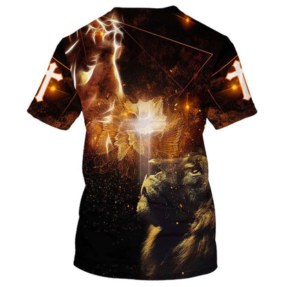 Lion And Cross All Over Print 3D T Shirt For Men And Women, Christian T-Shirt, Faith Shirt