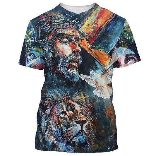 Lion And Jesus All Over Print 3D T Shirt For Men And Women, Christian T-Shirt, Faith Shirt