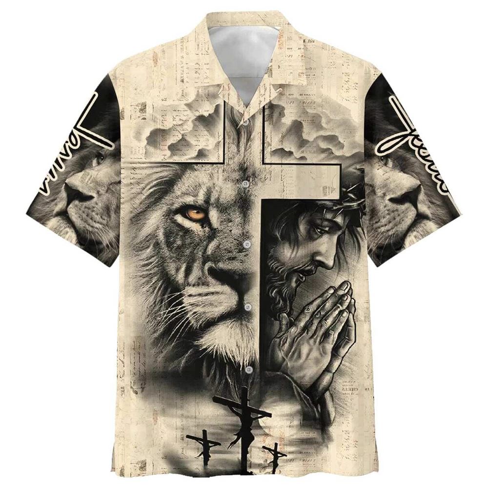 Lion And Jesus Christian Faith Cross Religious Hawaiian Shirt For Men, Christian Hawaiian Shirt, Gift For Christian