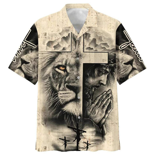 Lion And Jesus Christian Faith Cross Religious Hawaiian Shirt For Men, Christian Hawaiian Shirt, Gift For Christian