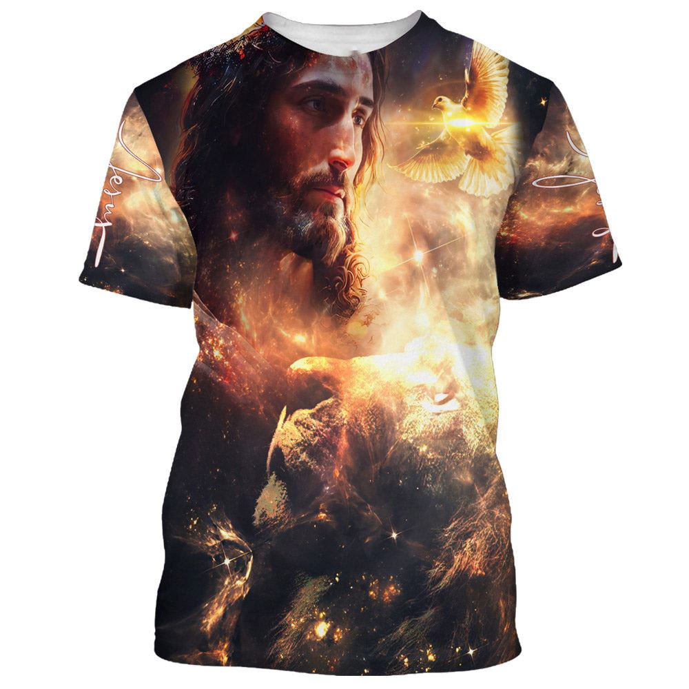 Lion And Jesus Picture All Over Print 3D T Shirt For Men And Women, Christian T-Shirt, Faith Shirt