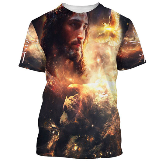 Lion And Jesus Picture All Over Print 3D T Shirt For Men And Women, Christian T-Shirt, Faith Shirt