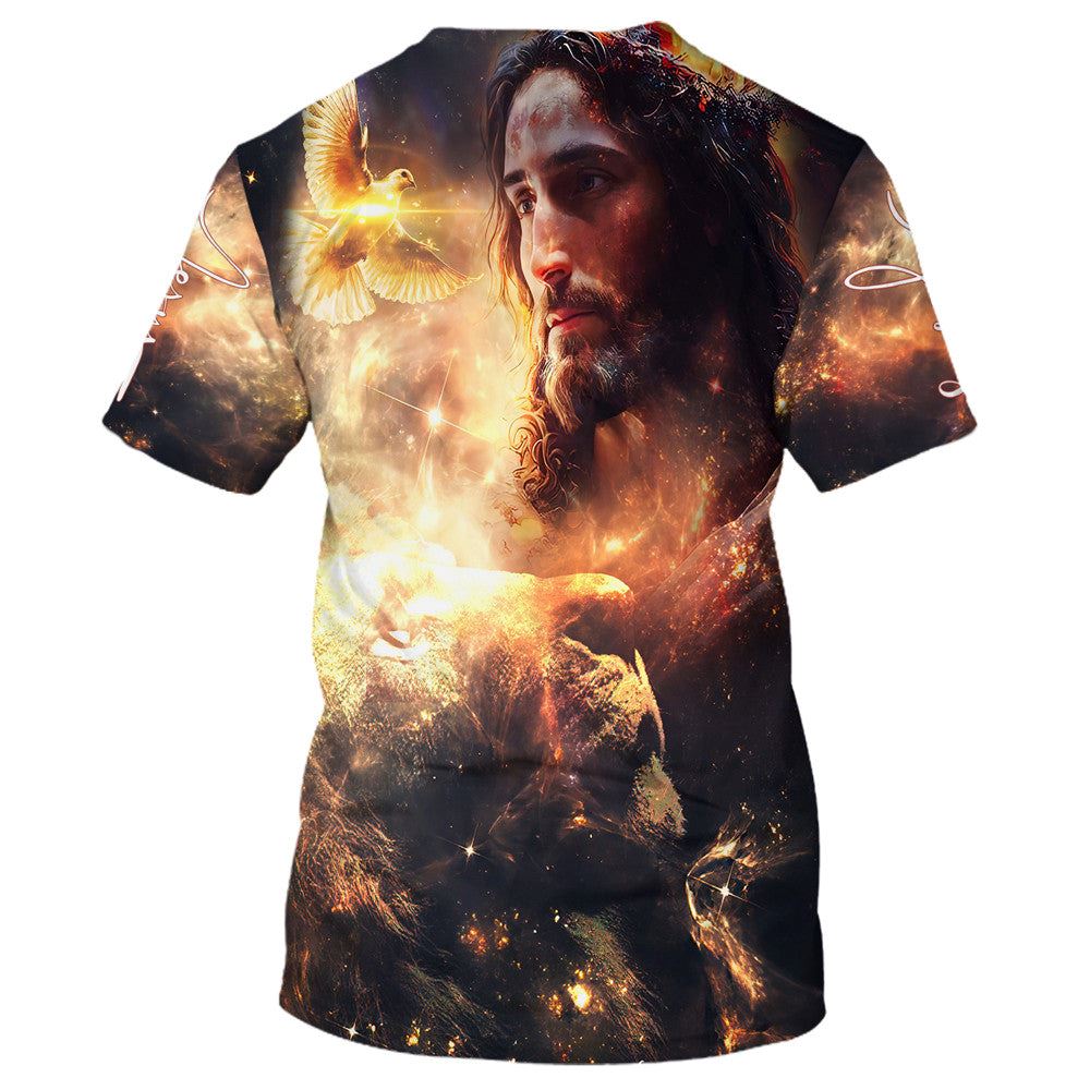 Lion And Jesus Picture All Over Print 3D T Shirt For Men And Women, Christian T-Shirt, Faith Shirt