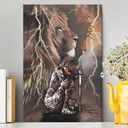 Lion And Knight Jesus Female Warrior Canvas Wall Art - Christian Home Decor - Religious Art