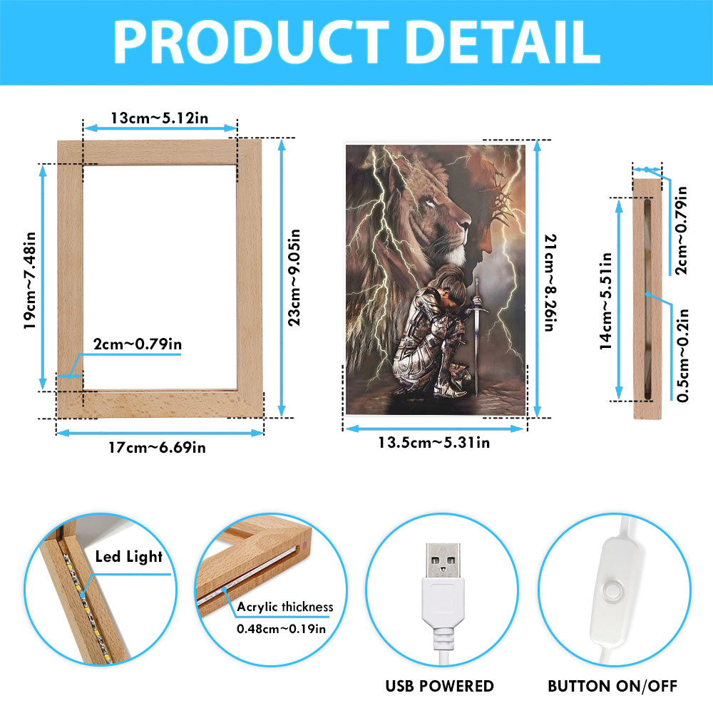 Lion And Knight Jesus Female Warrior Frame Lamp Art - Christian Home Decor - Religious Art