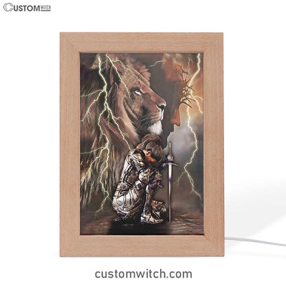 Lion And Knight Jesus Female Warrior Frame Lamp Art - Christian Home Decor - Religious Art
