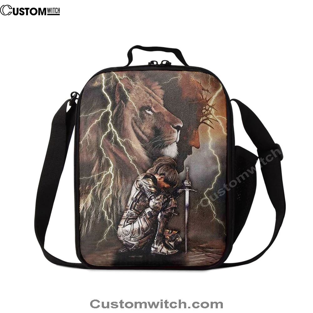 Lion And Knight Jesus Female Warrior Lunch Bag - Religious Art, Bible Verse Lunch Bag For Men And Women