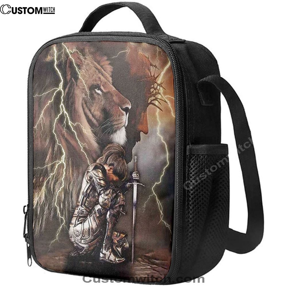 Lion And Knight Jesus Female Warrior Lunch Bag - Religious Art, Bible Verse Lunch Bag For Men And Women