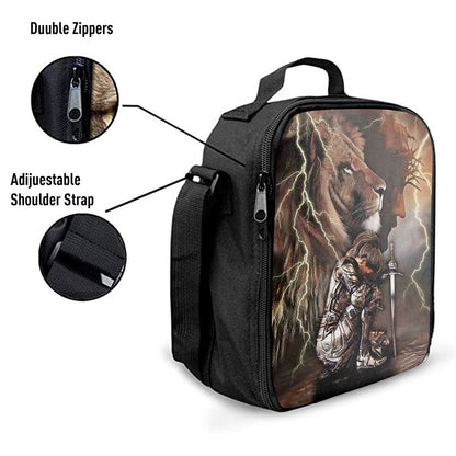 Lion And Knight Jesus Female Warrior Lunch Bag - Religious Art, Bible Verse Lunch Bag For Men And Women