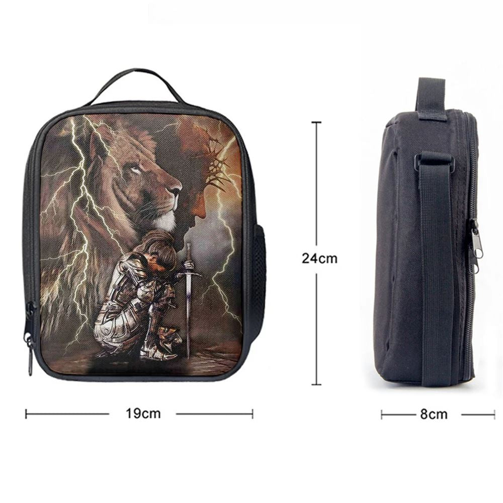 Lion And Knight Jesus Female Warrior Lunch Bag - Religious Art, Bible Verse Lunch Bag For Men And Women