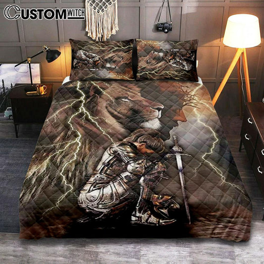 Lion And Knight Jesus Female Warrior Quilt Bedding Set Bedroom - Christian Home Decor - Religious Art