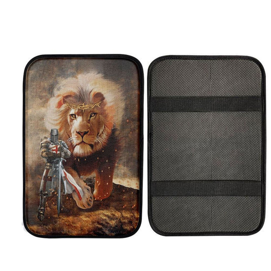 Lion And Knight Templar Jesus Car Center Console Cover, Christian Gift Car Armrest Pad