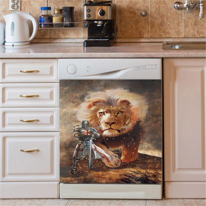 Lion And Knight Templar Jesus Dishwasher Cover, Jesus Christ Dishwasher Wrap, Christian Kitchen Decoration