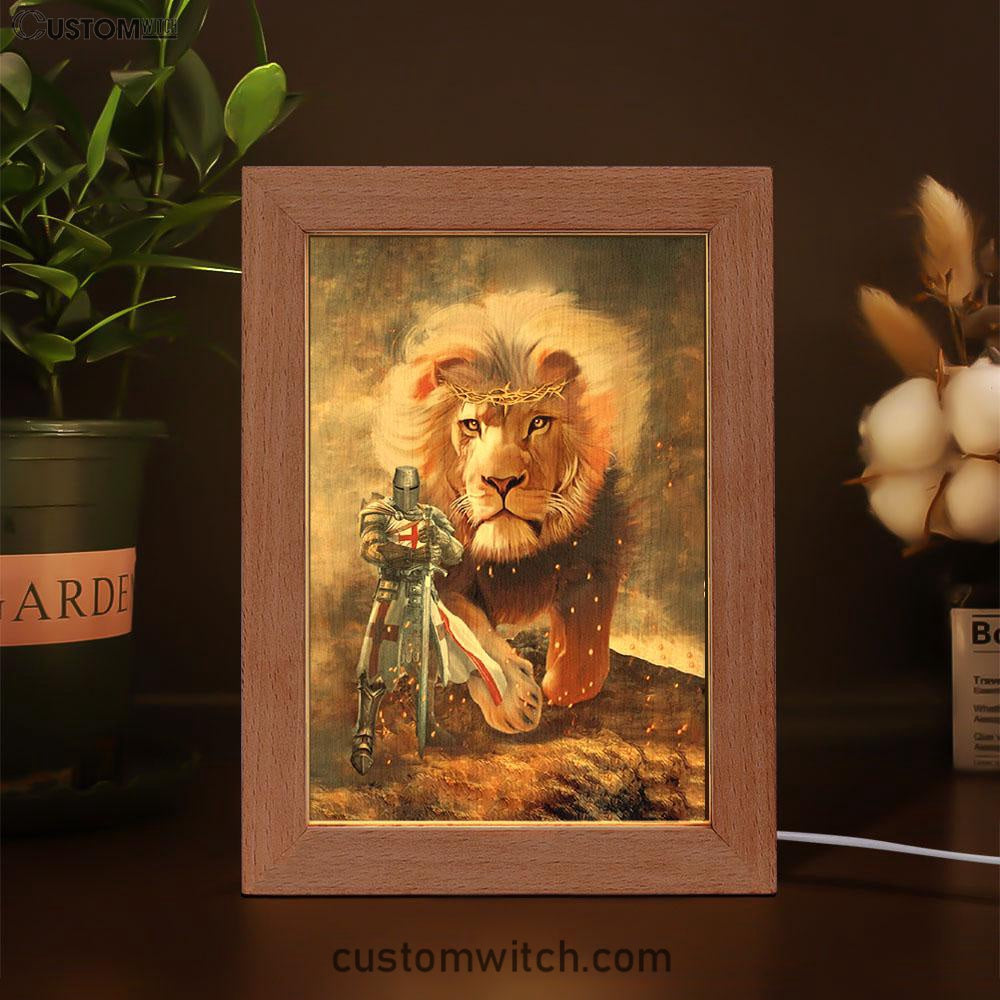 Lion And Knight Templar Jesus Frame Lamp Prints - Jesus Christ Frame Lamp Art - Christian Decor