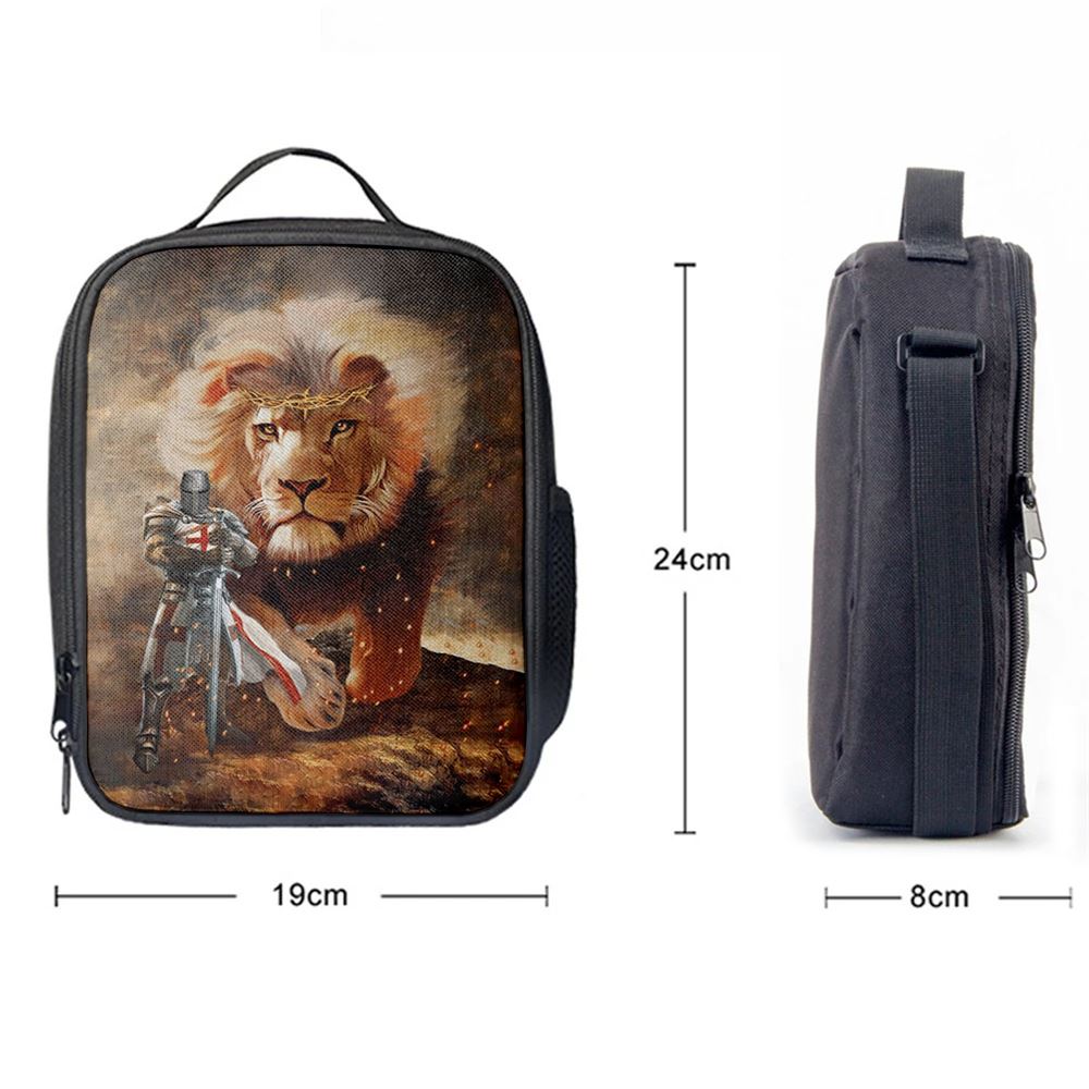 Lion And Knight Templar Jesus Lunch Bags, Bible Verse Lunch Bag For Men And Women