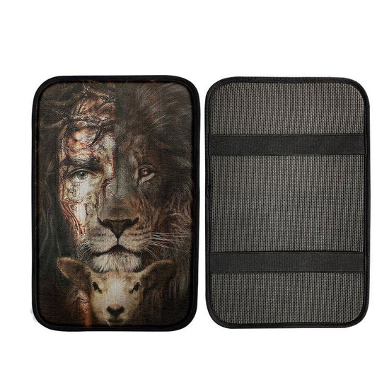 Lion And Lamb Car Center Console Cover Prints, Christian Gift Car Armrest Pad