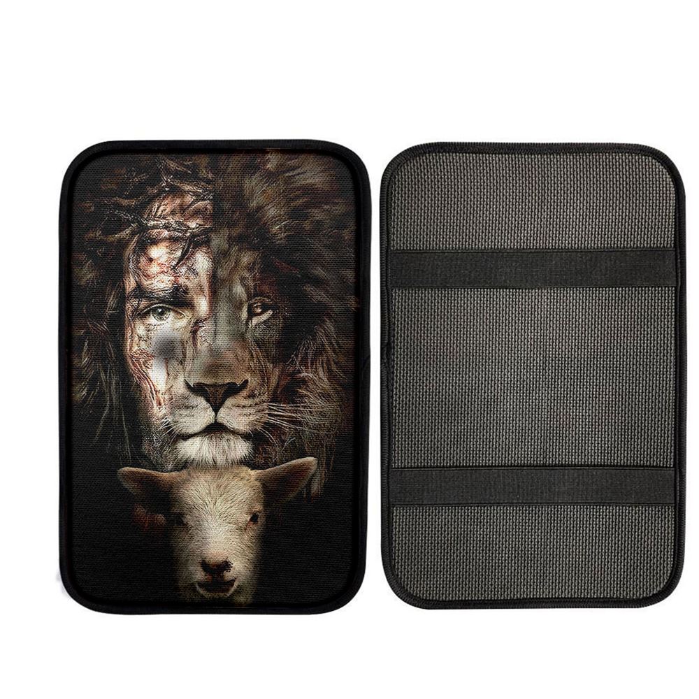 Lion And Lamb Car Center Console Cover, Christian Gift Car Armrest Pad