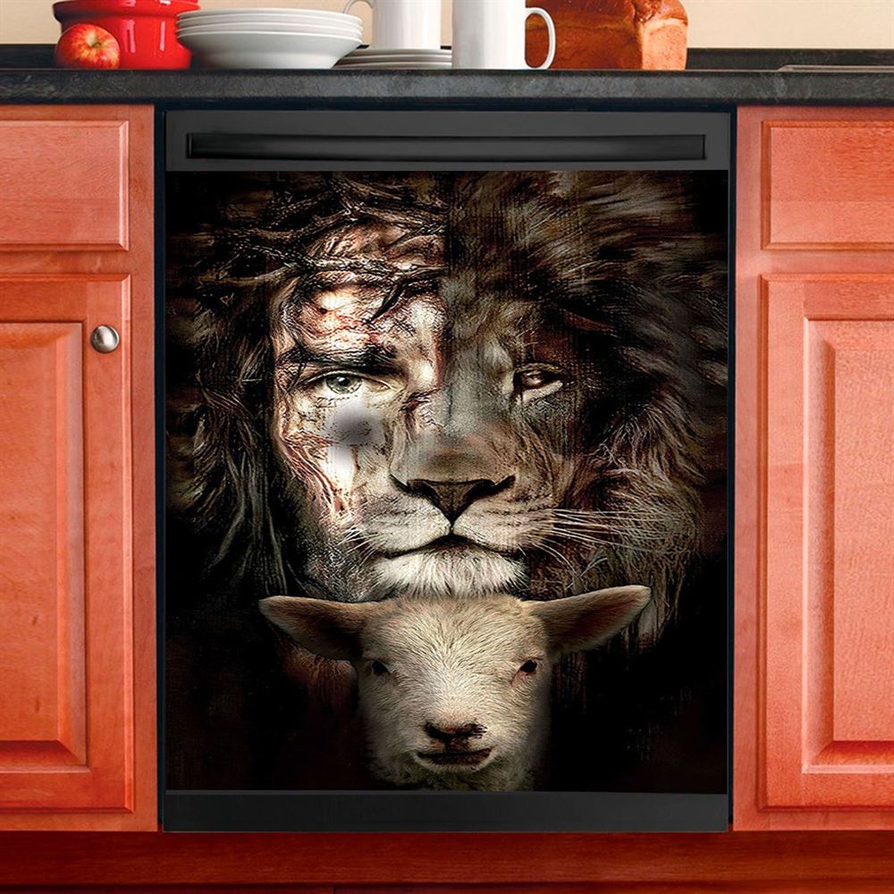 Lion And Lamb Dishwasher Cover, Christian Dishwasher Wrap, Religious Kitchen Decor
