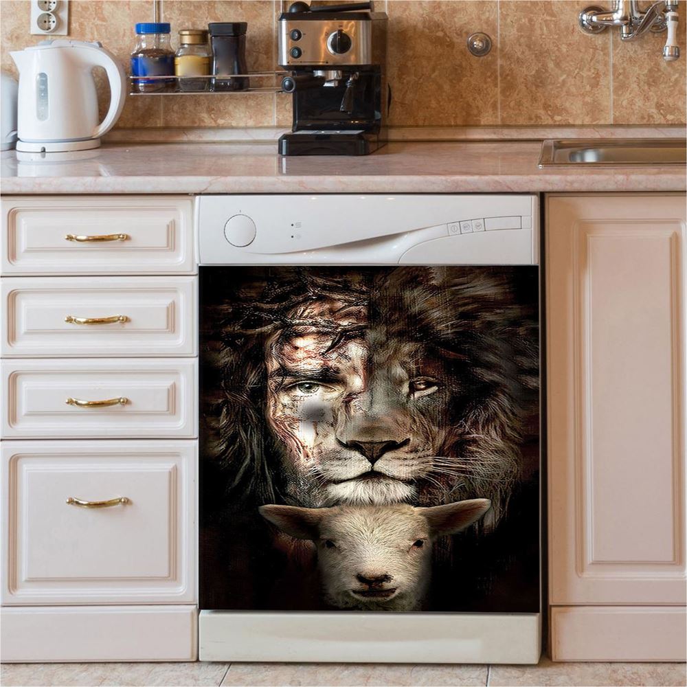 Lion And Lamb Dishwasher Cover, Christian Dishwasher Wrap, Religious Kitchen Decor