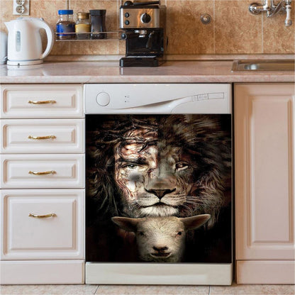 Lion And Lamb Dishwasher Cover, Christian Dishwasher Wrap, Religious Kitchen Decor