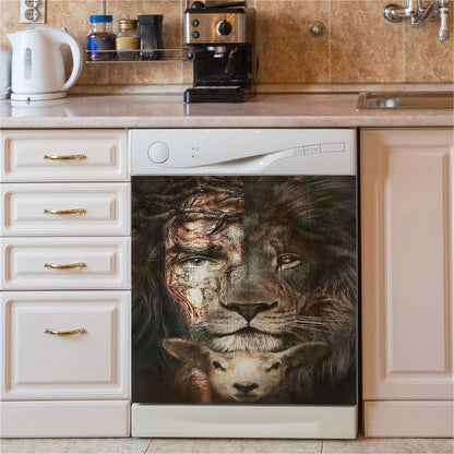 Lion And Lamb Dishwasher Cover, Christian Dishwasher Wrap, Religious Kitchen Decoration