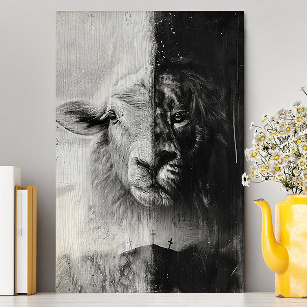 Lion And Lamb Face Canvas - Lion Canvas Print - Christian Wall Art - Religious Home Decor