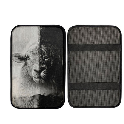 Lion And Lamb Face Car Armrest Pad - Lion Car Center Console Cover, Christian Gift Car Armrest Pad